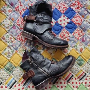 A.S. 98 Simon ll Dark Green With Purple Leather Ankle Boots 8.5